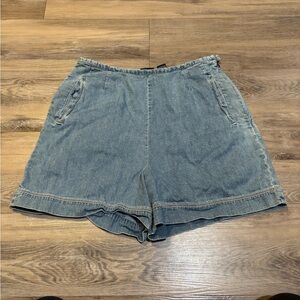 VTG Gap 90s block tag cotton high rise denim side zip pleated front shorts Sz 12